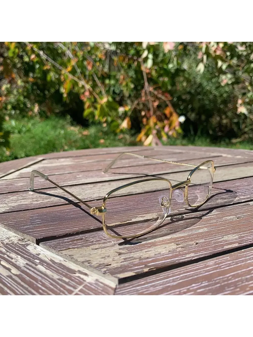 Vintage 2000s style unique Slim Gold Trim Clear Lenses Glasses. Glasses are